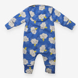 Onesie blue clouds grey fur lining