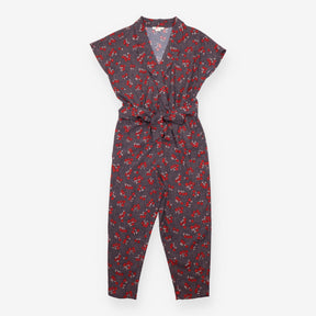 Jumpsuit Floral Polka Dot Short Sleeve Navy Belted