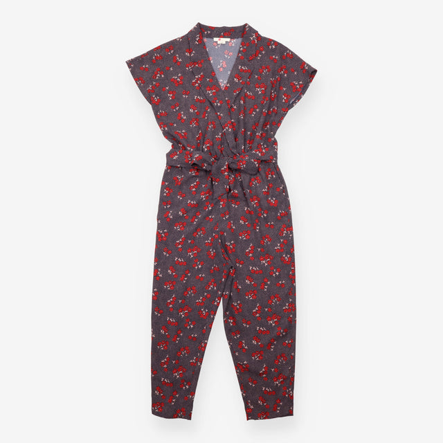 Jumpsuit Floral Polka Dot Short Sleeve Navy Belted