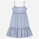 Dress Blue White Ditsy Floral Smocked Bodice Strap