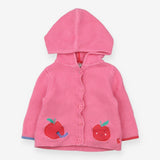 Cardigan pink knit apples hooded