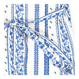 White and blue embroidered tie waist midi dress