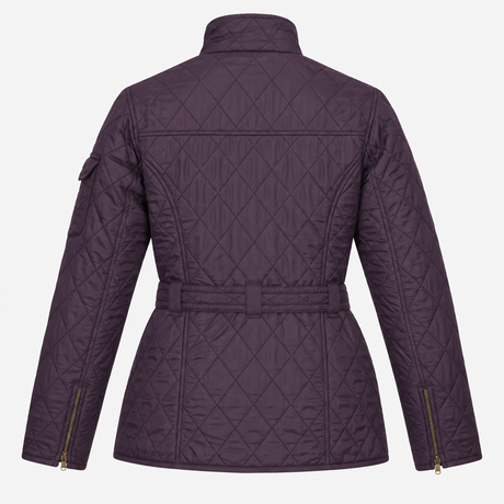 Quilted Jacket Dark Purple Belted High Neck