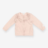Zip sweater pink with frill neckline