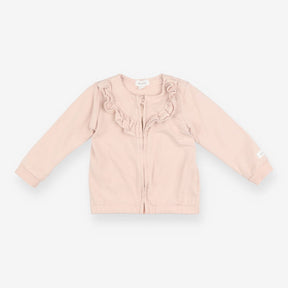 Zip sweater pink with frill neckline