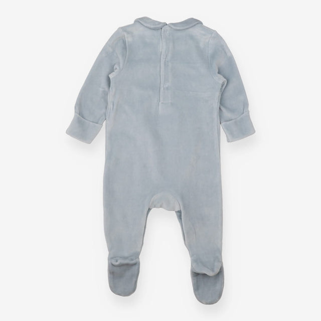 Sleepsuit velour blue smock collared hedgehogs