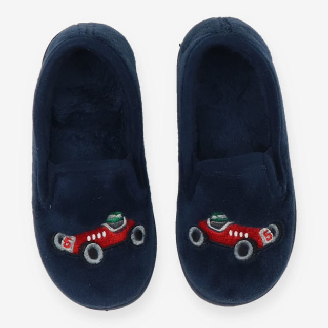 Slippers Navy Slip On with Classic Race Car