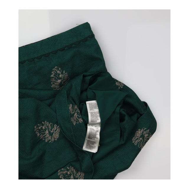 Dark Green Pinecone Embroidered Cotton A-Line Mini