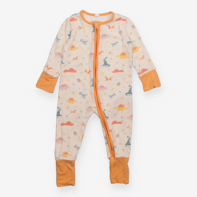 Sleepsuit zip cream dinos orange cuffs