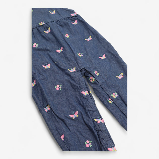 Dungarees navy with flower and butterfly applique
