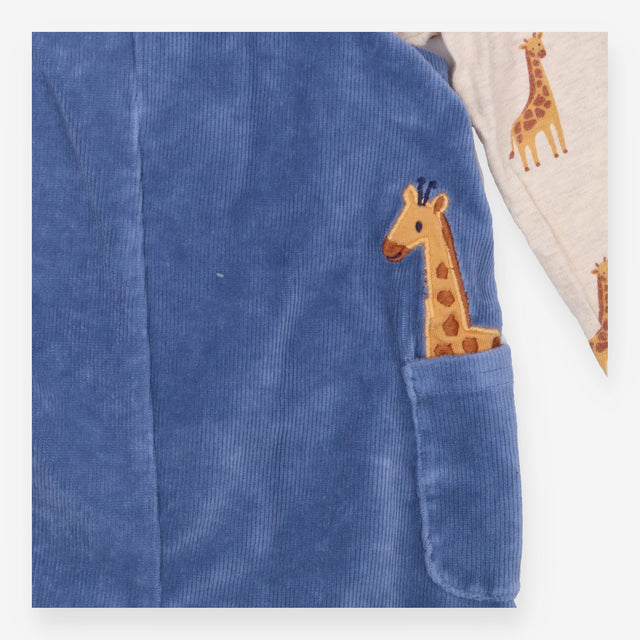 Dungaree set blue cord giraffe and T-shirt long sl