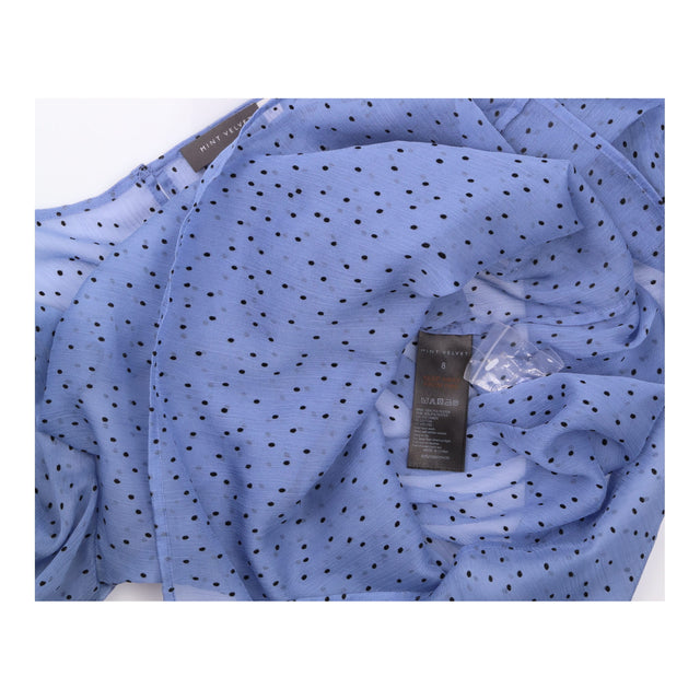 Blouse Blue Navy Spot Print Ruffle Detail Balloon 