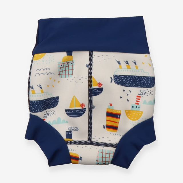 Swim nappy cream boats blue edging