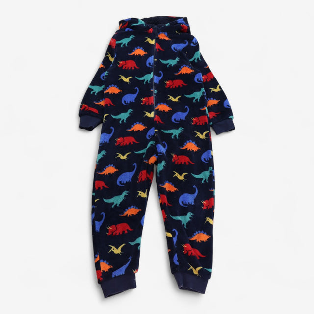 Onesie navy fleece with colourful dinosaur