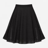 Black Striped Mesh A-Line Midi Skirt