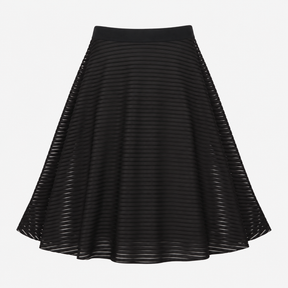Black Striped Mesh A-Line Midi Skirt
