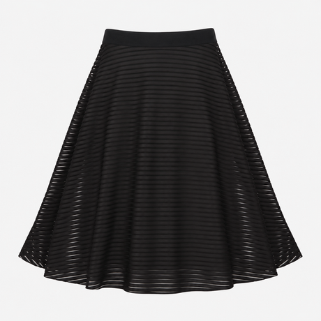 Black Striped Mesh A-Line Midi Skirt