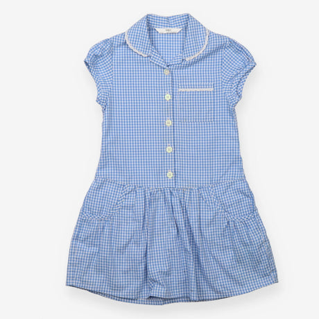 Blue gingham school dress button up