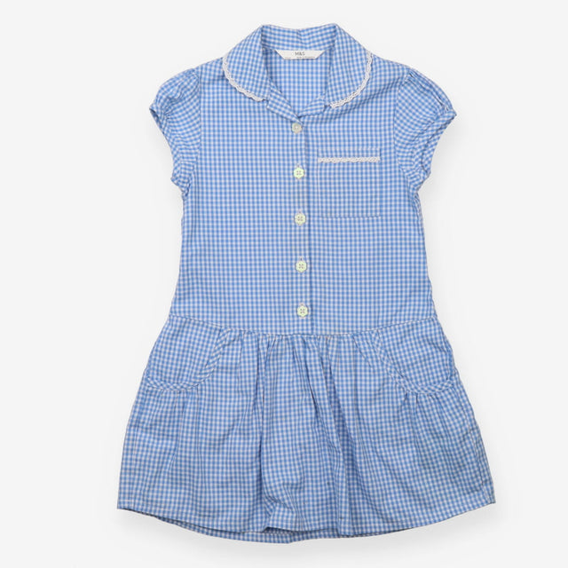 Blue gingham school dress button up