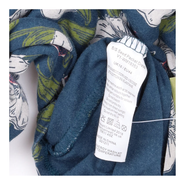Midi Dress Blue Floral Mock Wrap Cotton Jersey