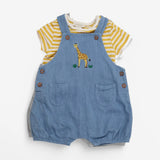 Dungarees Shortie Light Denim with Giraffe and Yel