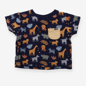 Navy Safari T-shirt Yellow Striped Pocket