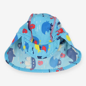 Swim cap blue under sea whales crabs pirates