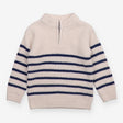 Knitted Sweater 1/4 Zip White with Blue Strip