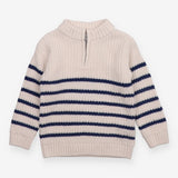 Knitted Sweater 1/4 Zip White with Blue Strip