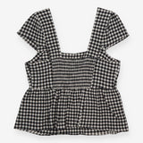 M&S Top Gingham Black White Square Neck Peplum