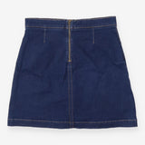 Dark Rinse Denim Skirt Brass Zip Pocket A‑Line