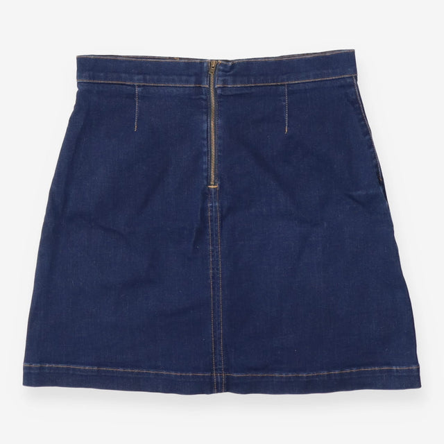 Dark Rinse Denim Skirt Brass Zip Pocket A‑Line