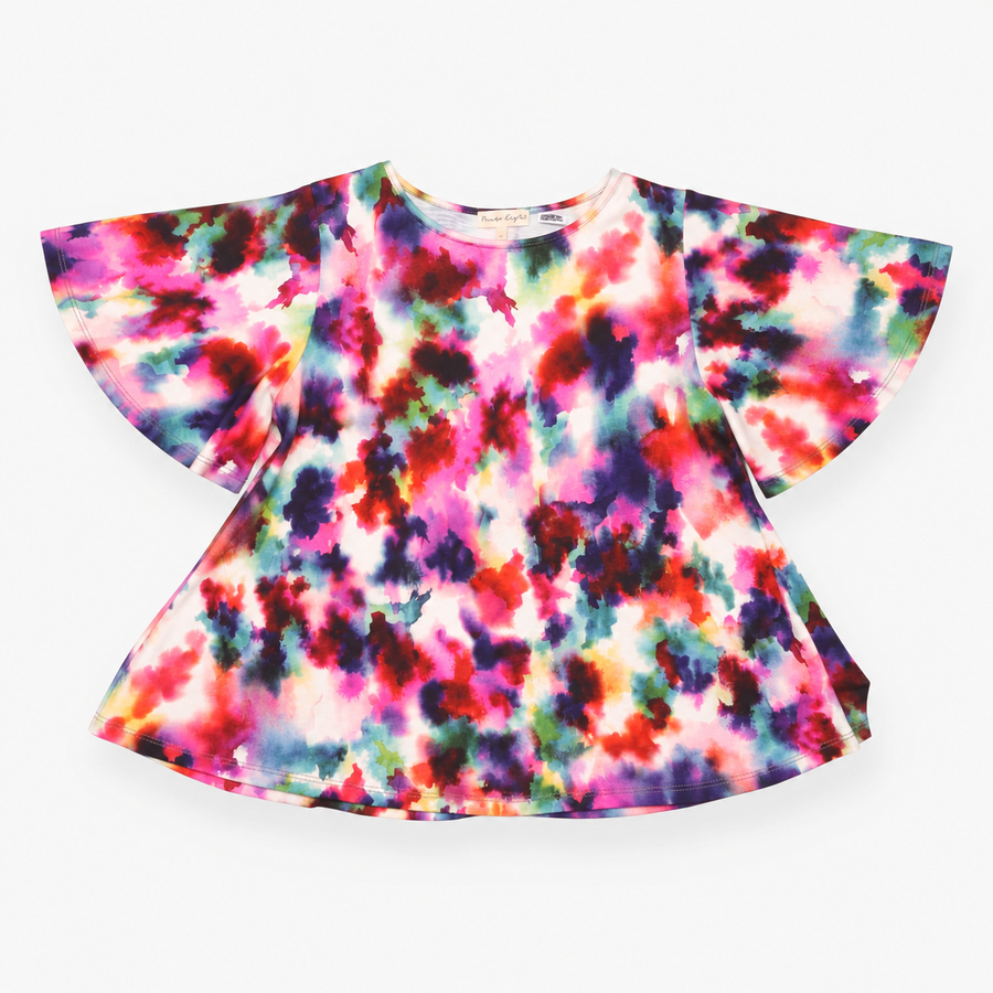 Multicolour Abstract Floral Flared Sleeve Top