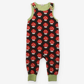 Dungarees brown red toadstools green edging