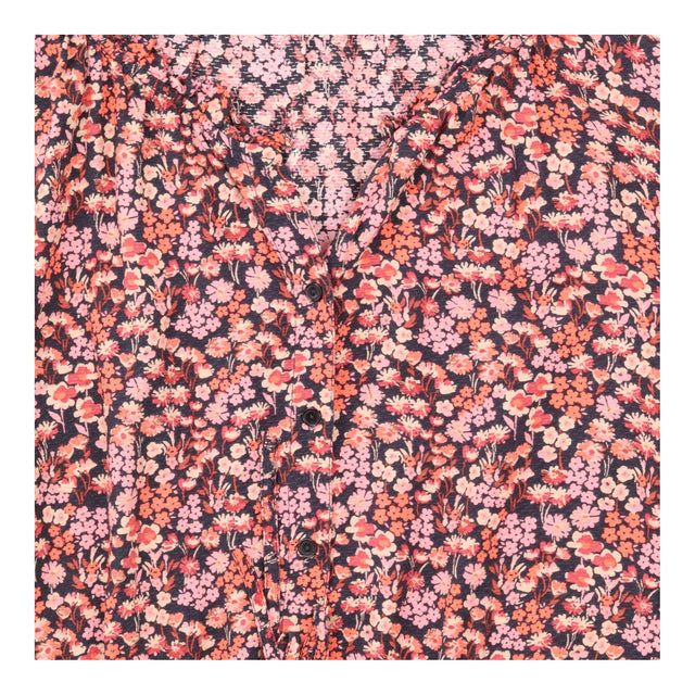 Pink Coral Ditsy Floral Drawstring Midi Dr