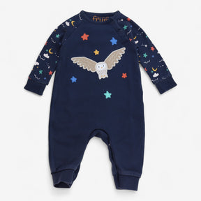 Footless sleepsuit navy owl and stars