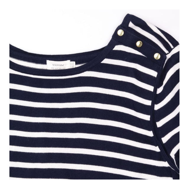 Tunic Top Navy White Breton Stripe Gold Button Mat