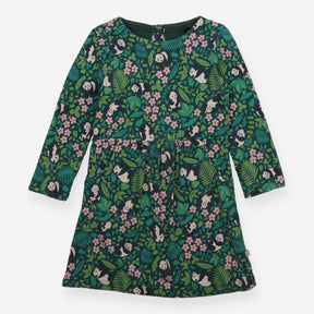 Jersey Dress Green with Pandas and Flowers