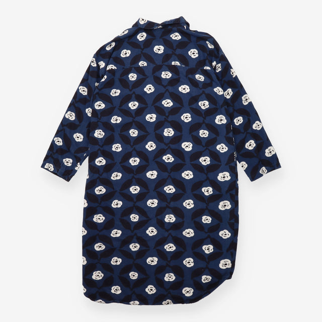 Dark Blue Floral Viscose Blend Shirt Dress