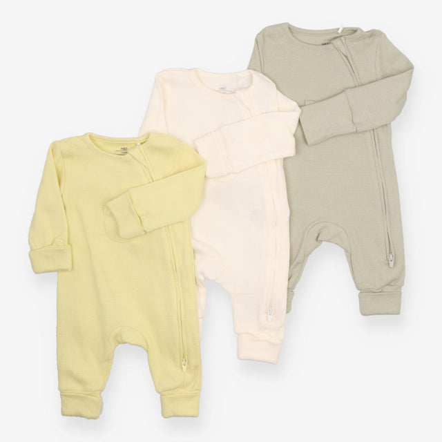 Sleepsuits Waffle Green, Cream and Yellow 3-Pack