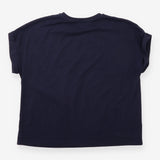 T-Shirt Navy Blue Turn Up Cuff Sleeve Crew Neck Pl