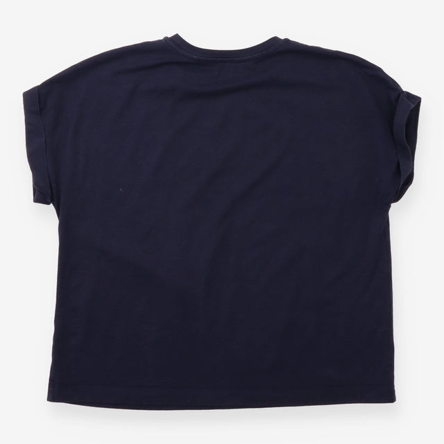 T-Shirt Navy Blue Turn Up Cuff Sleeve Crew Neck Pl
