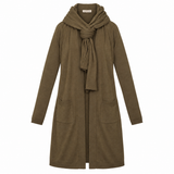 Longline Cardigan Moss Green Scarf Neck Open Front