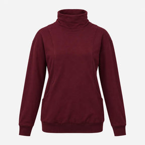 Plum Burgundy Viscose Cotton Stretch High Neck Lon