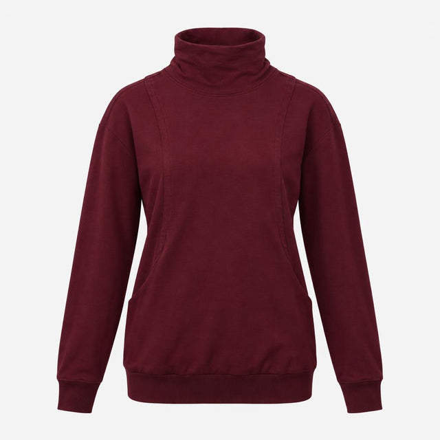 Plum Burgundy Viscose Cotton Stretch High Neck Lon