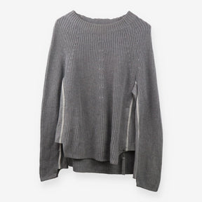 Rubi Grey White Sweater Premium Knit zip detail