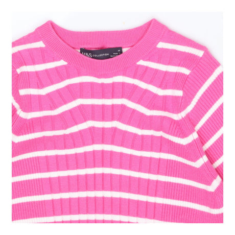 Striped Ribbed Sweater – Pink/White, Short Sleeve 