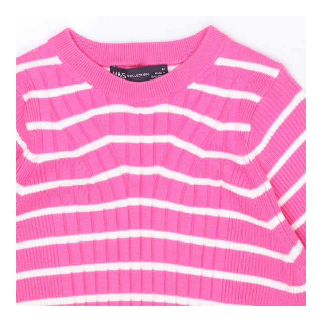 Striped Ribbed Sweater – Pink/White, Short Sleeve 