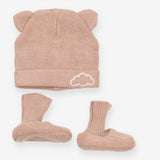 Brown Knit Baby Hat and Booties