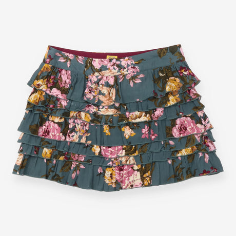 Mini Skirt Dark Teal Floral Tiered Ruffle